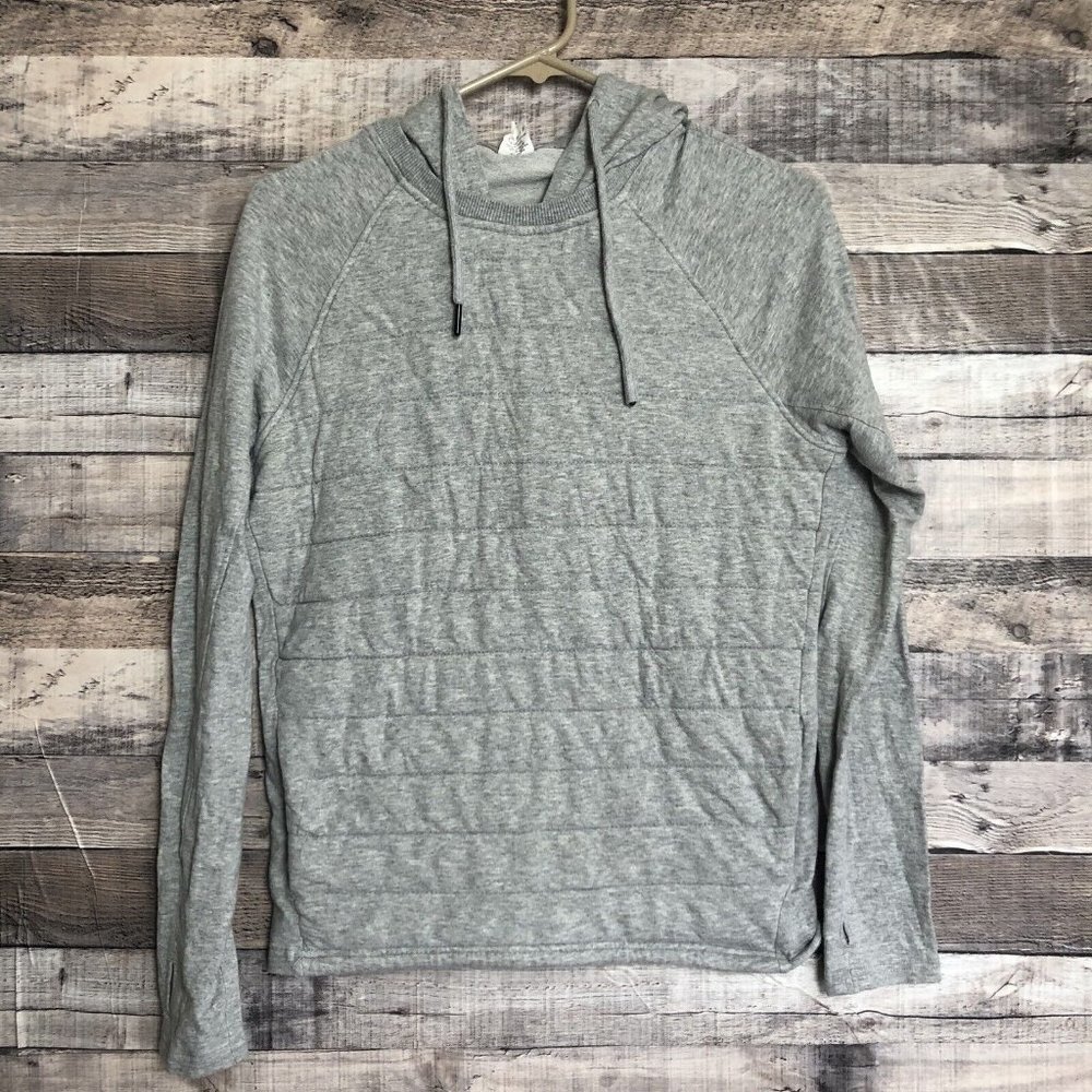 Zyia Active Heather Gray Pullover Hoodie Quilted Sweatshirt Pocket XS
